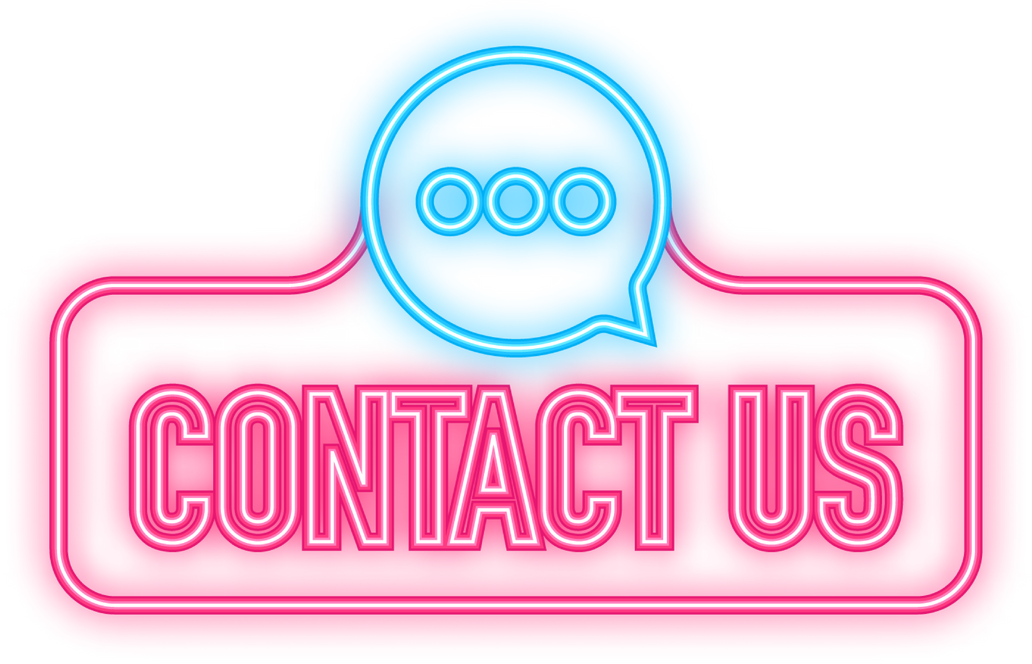 Neon Icon. Contact us blue realistic paper speech bubble.
